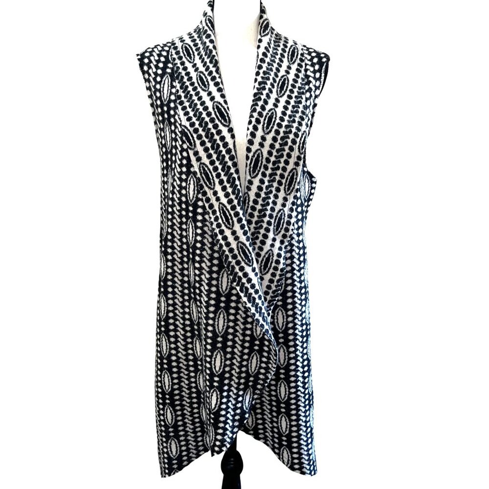 Anthropologie Moth Black/White Patterned Wool Blend Sleeveless Cardigan Size PML